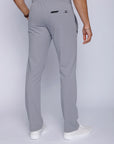 big and tall men’s light grey athletic pants with long inseam and secure back zipper pocket, back view