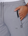 close-up of big and tall light grey sweatpants with zipper pocket and waistband