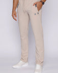 men’s beige lounge pants with soft cotton blend and relaxed fit, front view