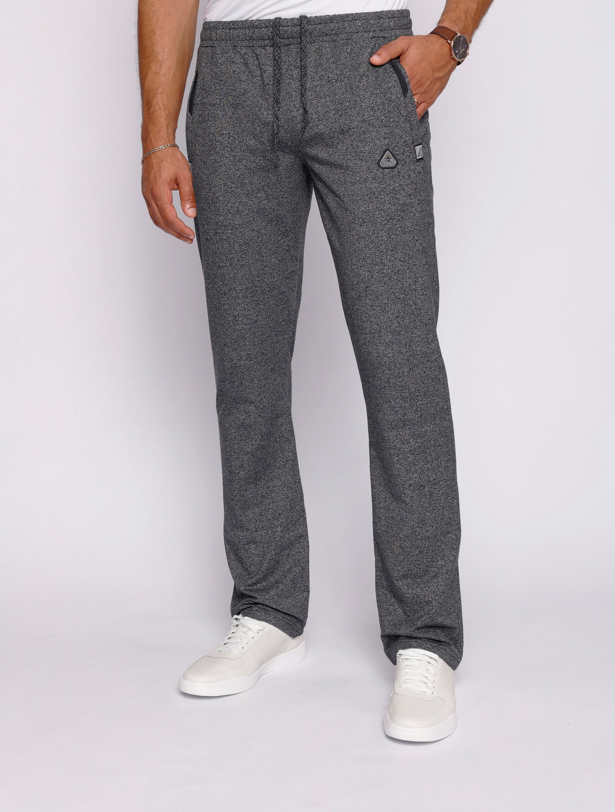 big and tall men’s heather grey athletic sweatpants with long inseam and modern straight-leg fit, front view