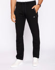  big and tall men’s black athletic sweatpants with long inseam and straight-leg fit, front view
