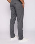 tall men’s heather grey athletic sweat pants with long inseam and back zipper pocket, back view