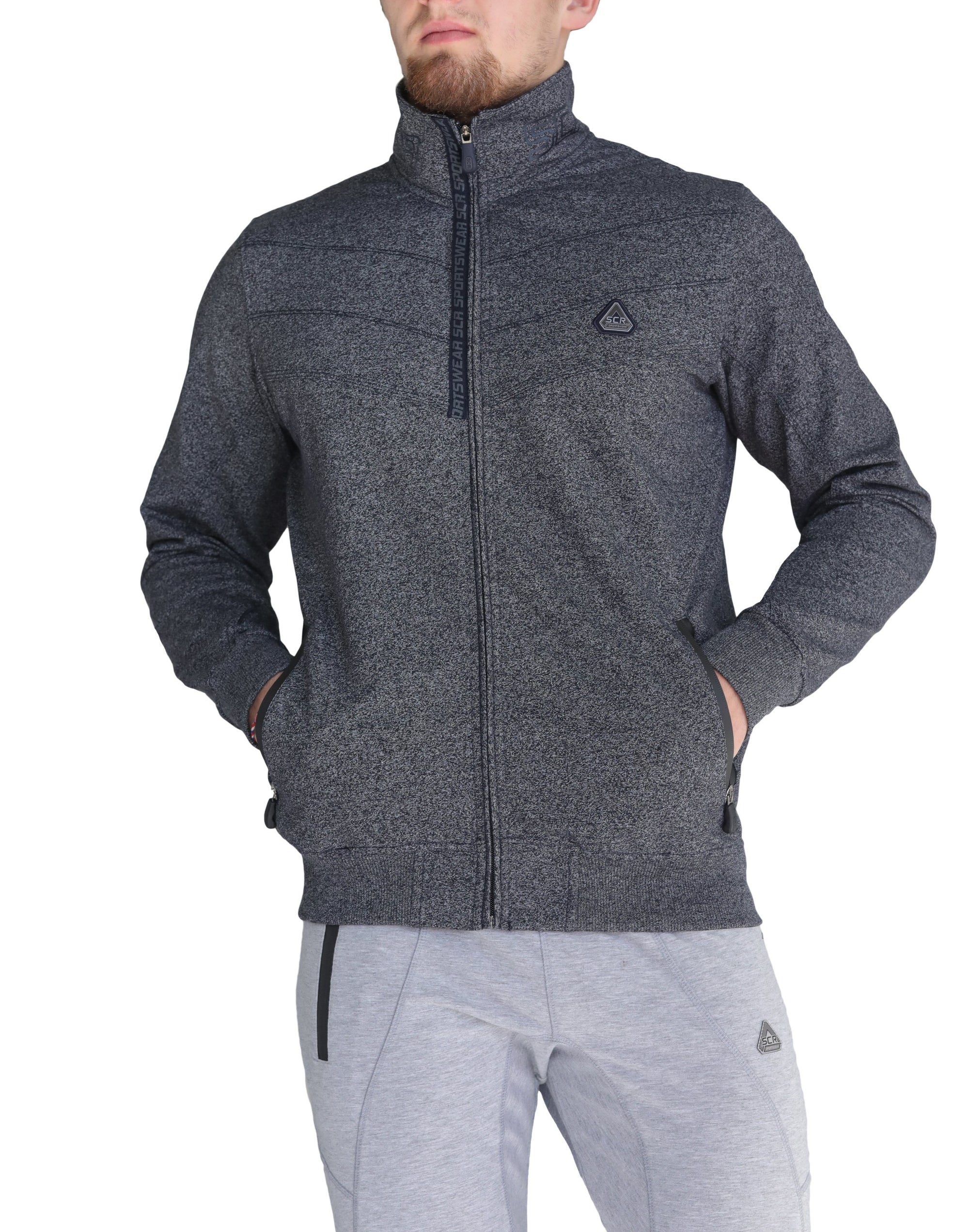 zip up sweatshirt: &quot;heather grey zip-up sweatshirt with front pockets